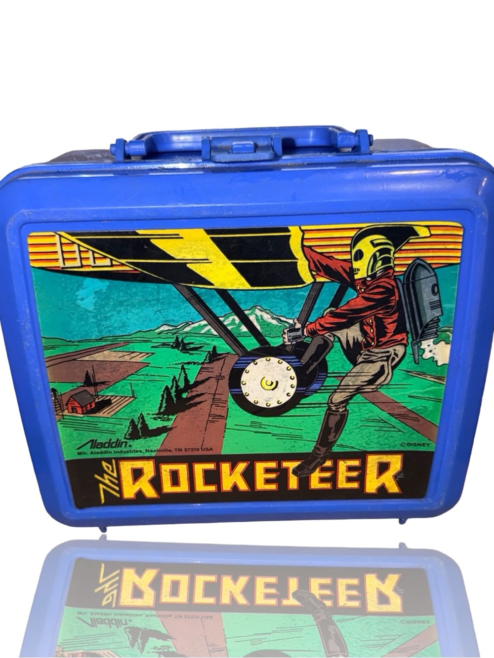 Vintage Disney The Rocketeer Blue Lunchbox w/ Aladdin Thermos Drink Cup